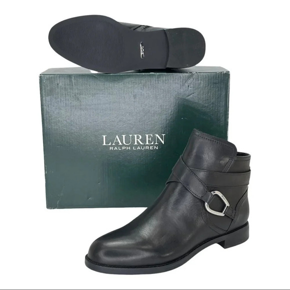 Lauren Ralph Lauren Hermione Black Leather Womens Ankle Boots Size 5B - Picture 13 of 13